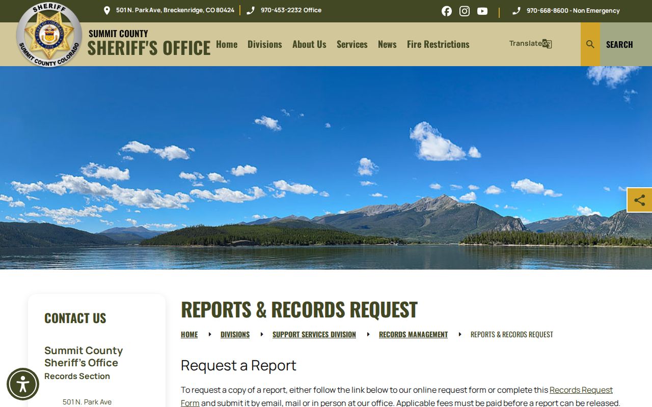 Summit County arrest records sheriff records request page