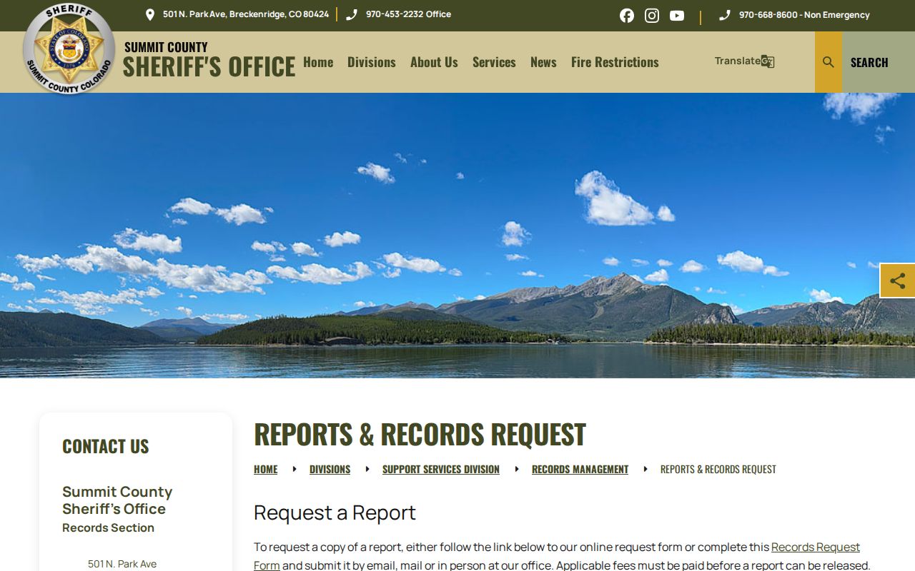 Summit County arrest records alternate sheriff records request page