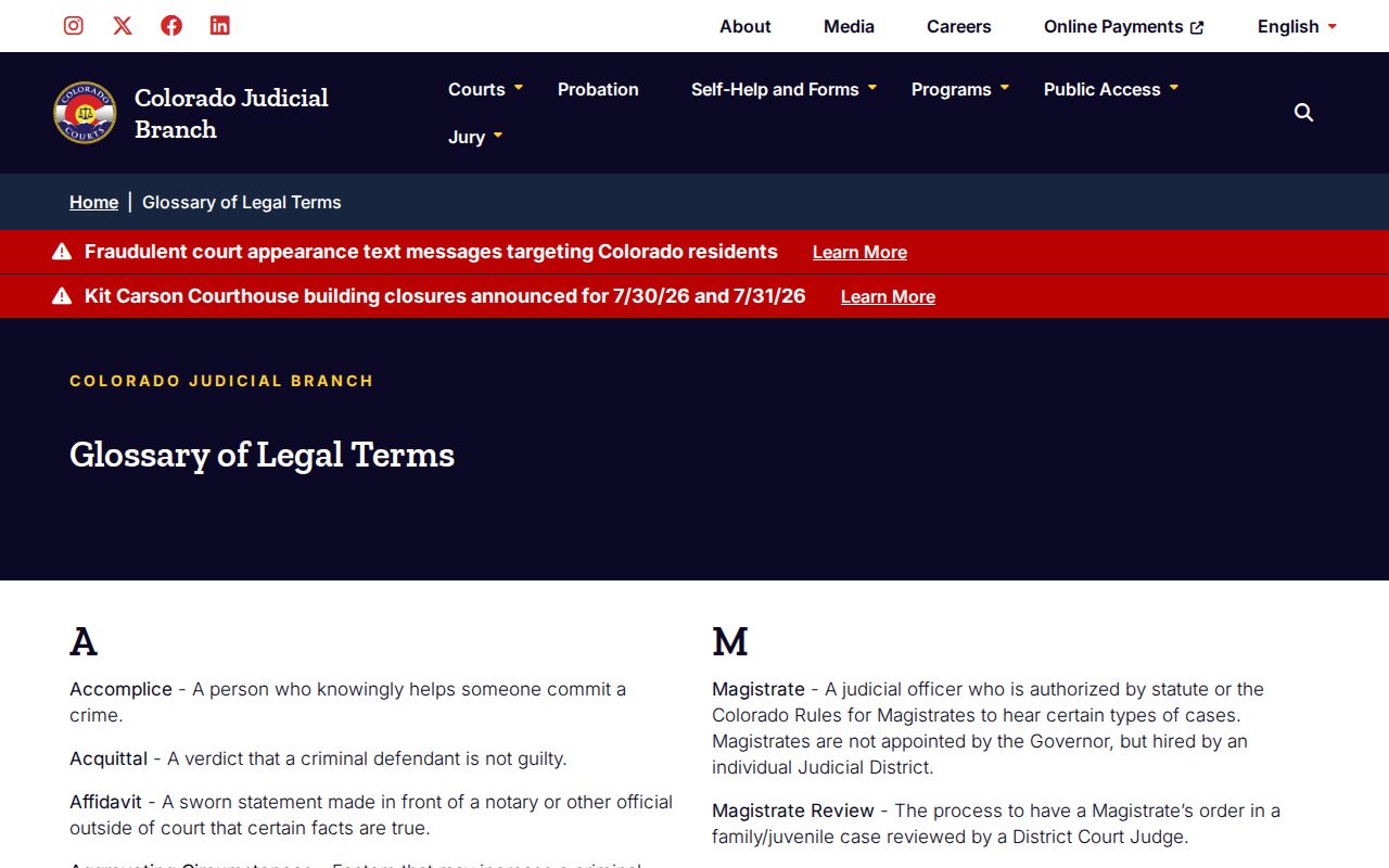 Summit County court dockets Colorado legal glossary