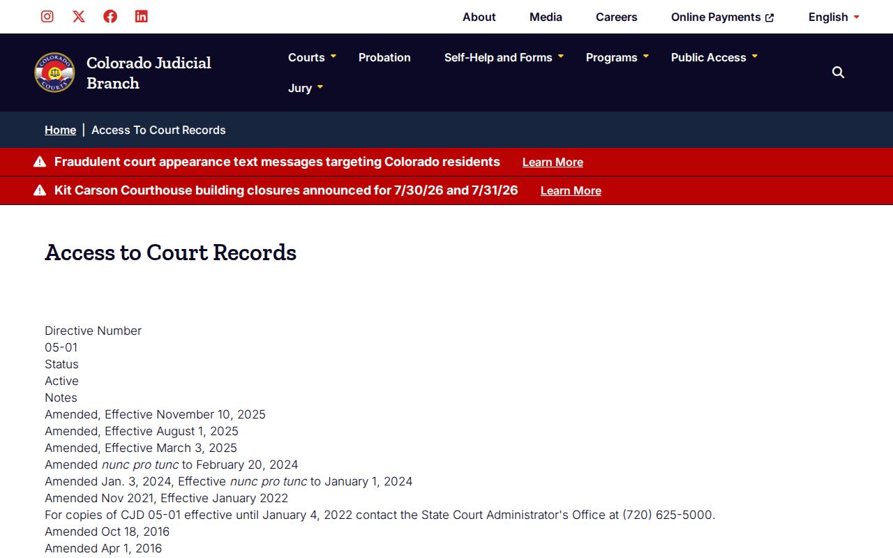 Summit County court records Chief Justice Directive access page