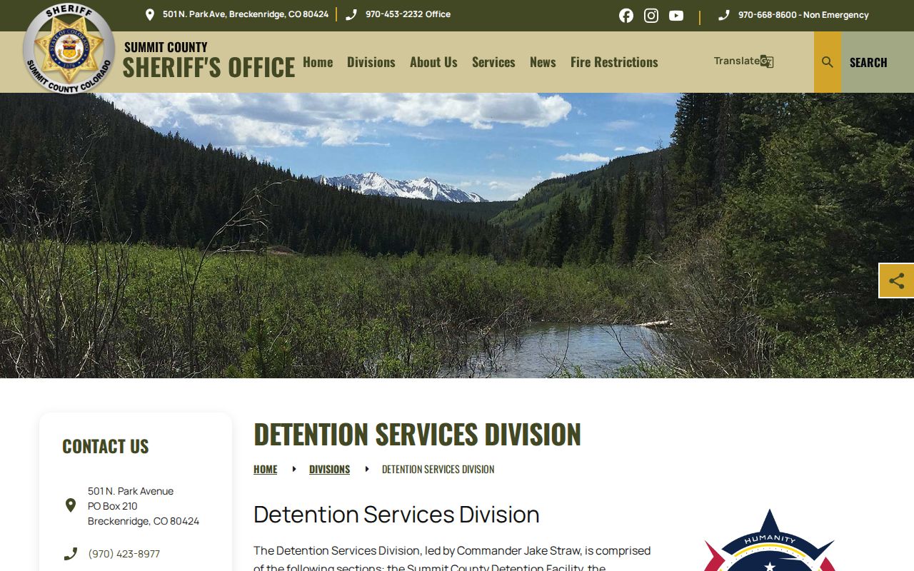 Summit County inmate records Detention Services overview