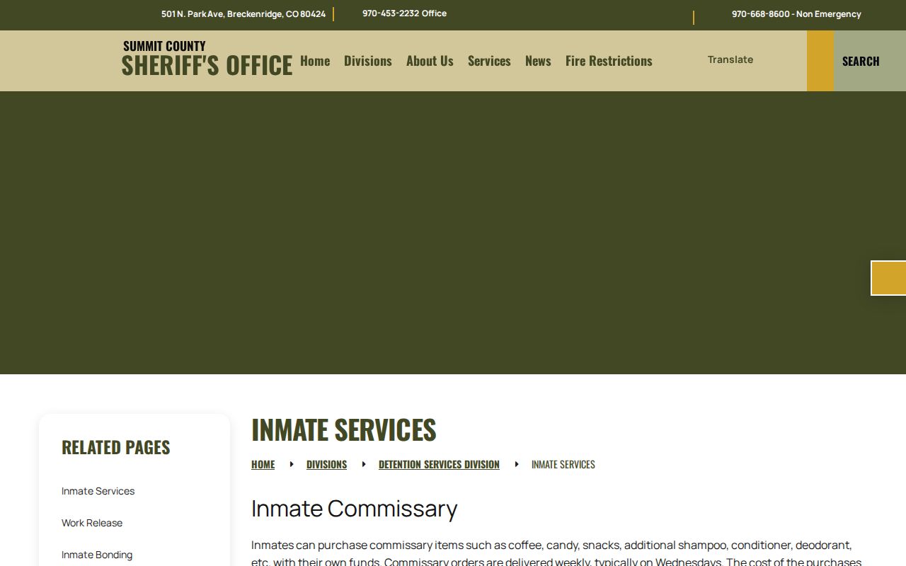 Summit County inmate records services and mail rules