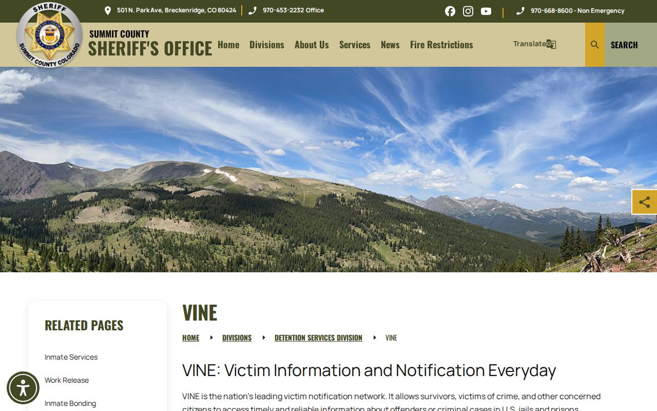 Summit County inmate records VINE notification page