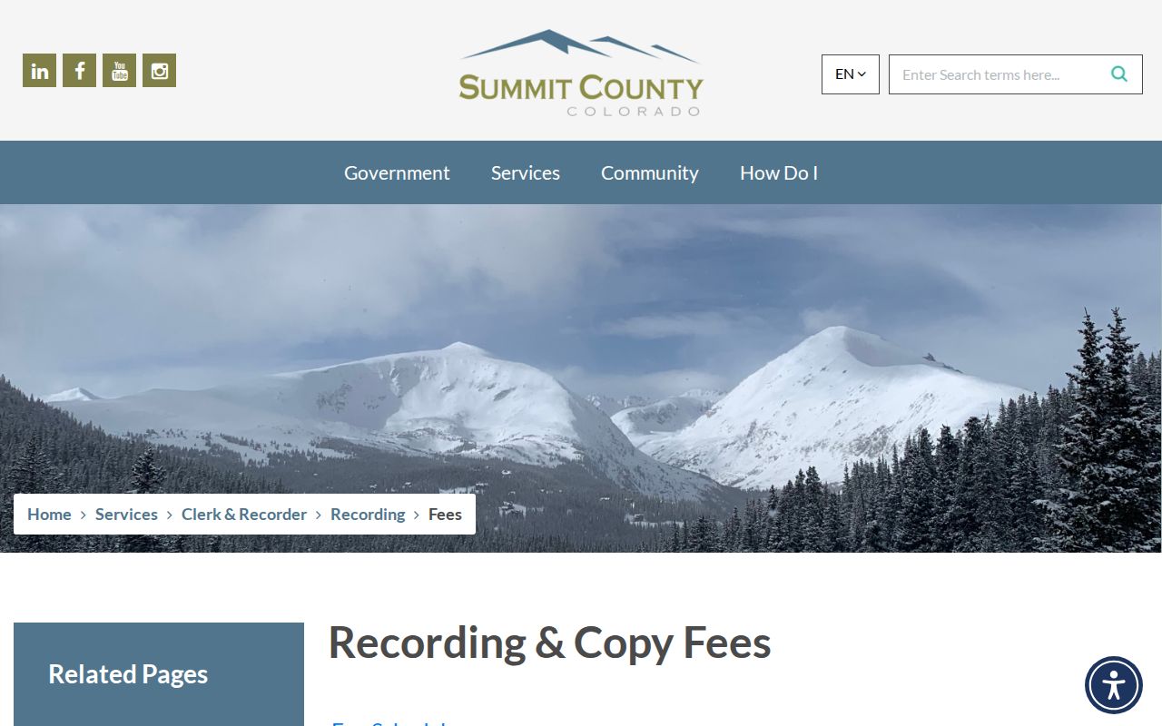 Summit County marriage records recording fee schedule