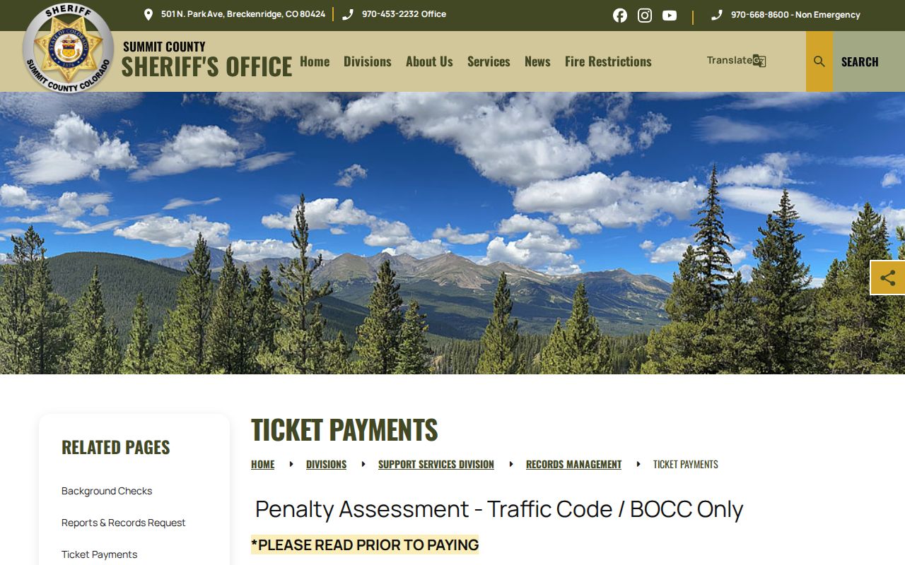 Summit County traffic court records sheriff ticket payment page