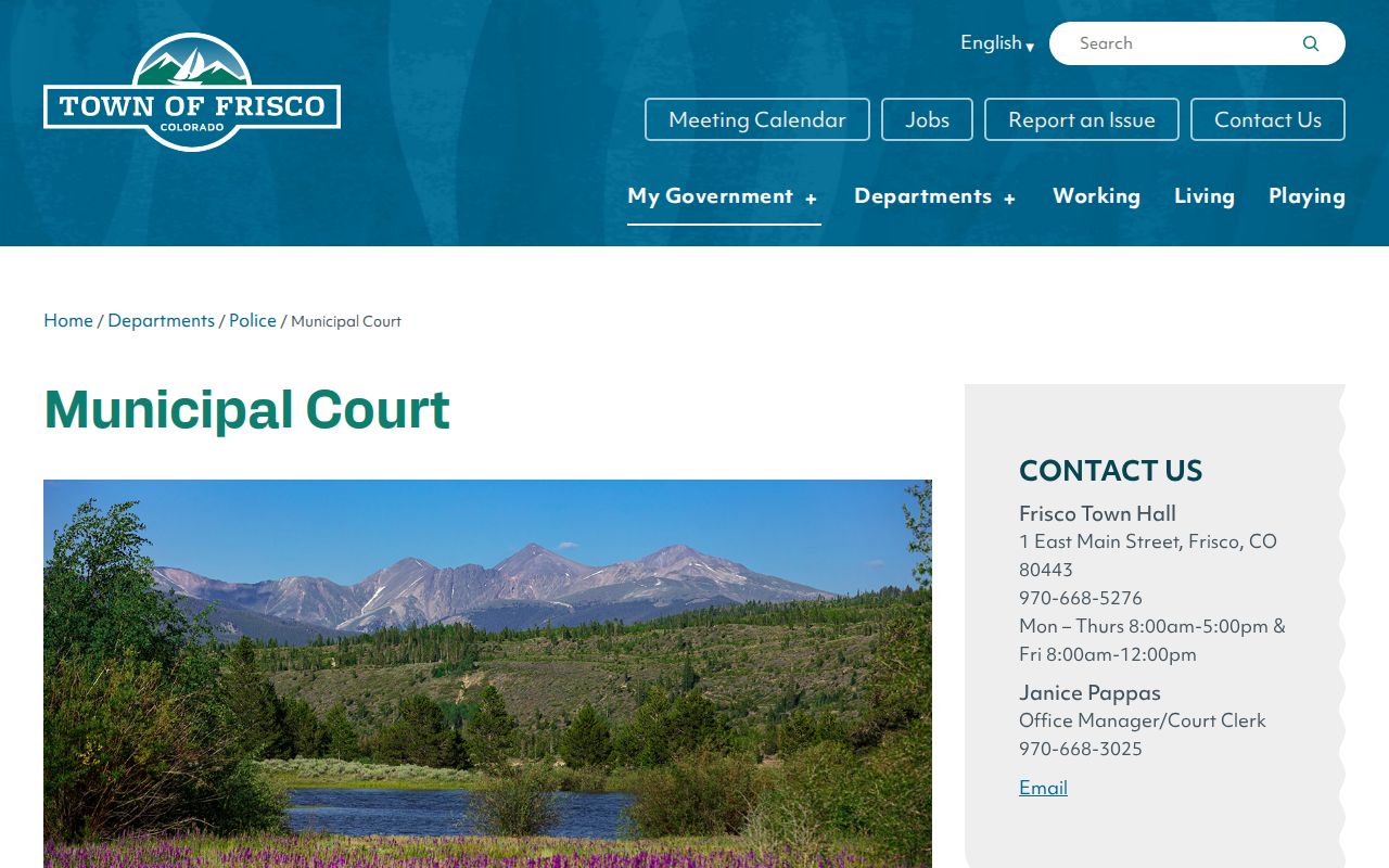 Summit County traffic court records Frisco Municipal Court page